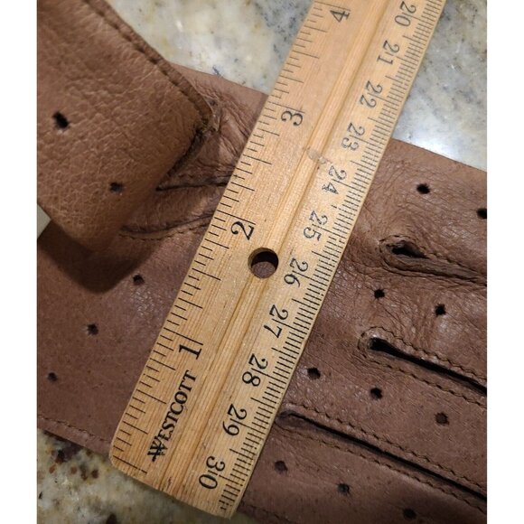 New! Women's Size S Brown Pigskin Leather Driving Gloves Knuckle Holes Stitching - Picture 11 of 12